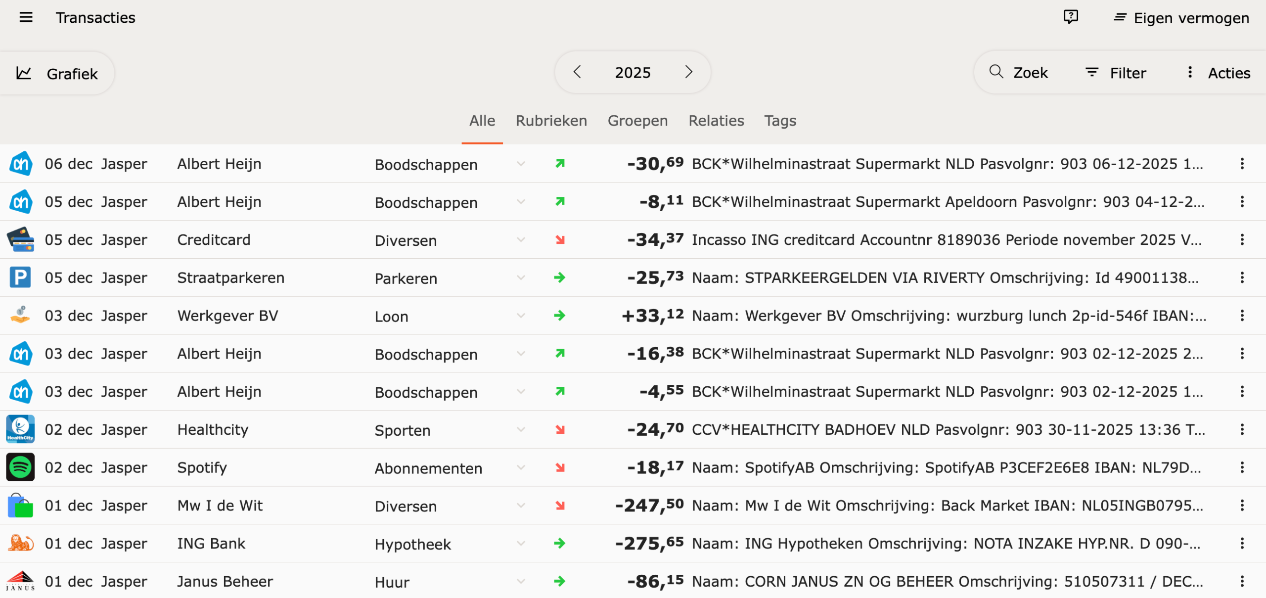 Transactiescherm updates